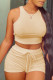 Khaki Casual Solid Patchwork O Neck Sleeveless Two Pieces