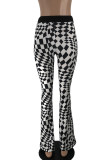 Black Fashion Casual Plaid Print Patchwork Boot Cut High Waist Speaker Full Print Bottoms