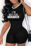 Black Sexy Print Patchwork O Neck Skinny Rompers