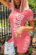 Pink Casual Print Patchwork O Neck Short Sleeve Two Pieces