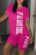 Rose Red Casual Print Patchwork O Neck Short Sleeve Two Pieces