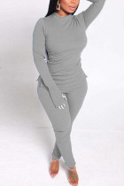 Grey Casual Solid Basic Half A Turtleneck Long Sleeve Two Pieces