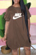 Brown Fashion Casual Print Letter O Neck Lantern Skirt Dresses