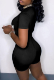 Black Sexy Print Patchwork O Neck Skinny Rompers