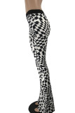 Black Fashion Casual Plaid Print Patchwork Boot Cut High Waist Speaker Full Print Bottoms