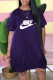 Purple Fashion Casual Print Letter O Neck Lantern Skirt Dresses
