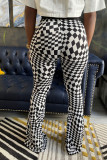 Black Fashion Casual Plaid Print Patchwork Boot Cut High Waist Speaker Full Print Bottoms