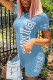 Sky Blue Casual Print Patchwork O Neck Short Sleeve Two Pieces