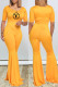 Yellow Fashion Casual Print Letter O Neck Jumpsuits