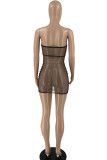 Red Sexy Solid Patchwork See-through Hot Drill Strapless One Step Skirt Dresses