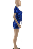 Pink Casual Solid Sequins Patchwork Zipper Short Sleeve Two Pieces