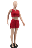 Red Sexy Solid Patchwork V Neck Sleeveless Two Pieces