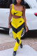 Yellow Fashion Casual Print Letter One Shoulder Sleeveless Two Pieces