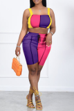 Pink Gray Sexy Solid Patchwork Square Collar Sleeveless Two Pieces