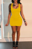 Rose Red Sexy Casual Solid Basic U Neck Vest Dress