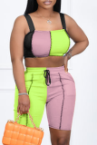 Fluorescent Green Sexy Solid Patchwork Square Collar Sleeveless Two Pieces