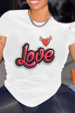 White Fashion Casual Letter Print Basic O Neck T-Shirts