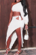 White Sexy Solid Slit One Shoulder Long Sleeve Two Pieces