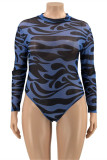 Red Fashion Sexy Print See-through Turtleneck Long Sleeves Skinny Romper