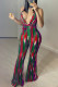 Red Fashion Sexy Print Backless Halter Regular Jumpsuits