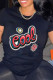 Black Fashion Casual Print Basic O Neck T-Shirts