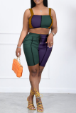 Pink Gray Sexy Solid Patchwork Square Collar Sleeveless Two Pieces