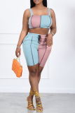 Pink Gray Sexy Solid Patchwork Square Collar Sleeveless Two Pieces
