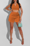 Red Sexy Solid Patchwork V Neck Sleeveless Two Pieces