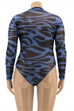 Red Fashion Sexy Print See-through Turtleneck Long Sleeves Skinny Romper
