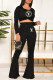 Black Fashion Casual Print Letter O Neck Long Sleeve Two Pieces