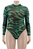 Red Fashion Sexy Print See-through Turtleneck Long Sleeves Skinny Romper