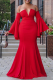 Red Sexy Solid Patchwork Strapless Trumpet Mermaid Dresses
