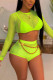 Green Fashion Sexy Solid Hollowed Out See-through Backless O Neck Long Sleeve Two Pieces