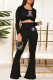 Black Fashion Casual Print Letter O Neck Long Sleeve Two Pieces