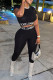 Black Fashion Casual Letter Print Patchwork O Neck Short Sleeve Two Pieces