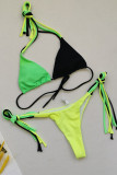 Green Fashion Sexy Solid Patchwork Backless Strap Design Swimwears