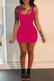 Rose Red Sexy Casual Solid Basic U Neck Vest Dress