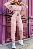 Pink Fashion Casual Solid Split Joint Zipper Collar Long Sleeve Two Pieces