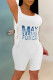 White Casual Print Patchwork U Neck Straight Rompers