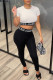 White Fashion Casual Letter Print Patchwork O Neck Short Sleeve Two Pieces