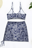 Multicolor Fashion Sexy Print Draw String Backless Swimwears