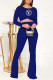 Blue Fashion Casual Print Letter O Neck Long Sleeve Two Pieces