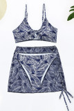 Multicolor Fashion Sexy Print Draw String Backless Swimwears