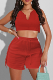 Red Sexy Solid Patchwork V Neck Sleeveless Two Pieces