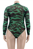 Red Fashion Sexy Print See-through Turtleneck Long Sleeves Skinny Romper