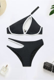 Black Fashion Sexy Patchwork Solid Hollowed Out Backless Swimwears