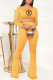 Yellow Fashion Casual Print Letter O Neck Long Sleeve Two Pieces