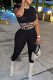 Black Fashion Casual Print Letter O Neck Short Sleeve Two Pieces