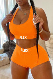 Orange Sexy Casual Sportswear Letter Print Backless U Neck Sleeveless Two Pieces