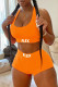 Orange Sexy Casual Sportswear Letter Print Backless U Neck Sleeveless Two Pieces
